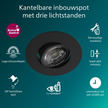 Philips - Set da 3 faretti LED dimmerabili da incasso CILANTRO LED/5W/230V 4000K nero