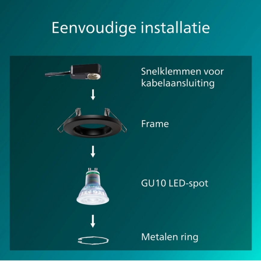 Philips - Set da 3 faretti da incasso PERIDOT 1x GU10/7W/230V nero