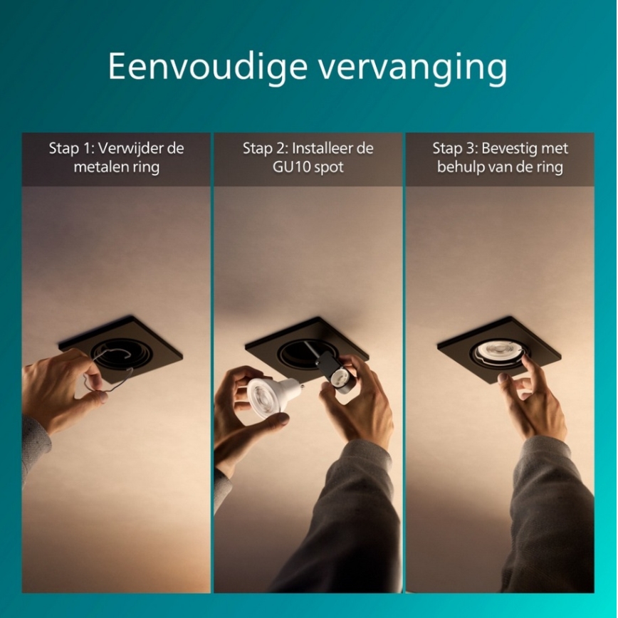 Philips - Set da 3 faretti da incasso PERIDOT 1xGU10/7W/230V nero