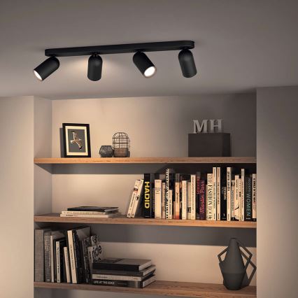 Philips - Spot LED RGBW dimmable PONGEE 4xGU10/4,8W/230V 3000K noir + télécommande