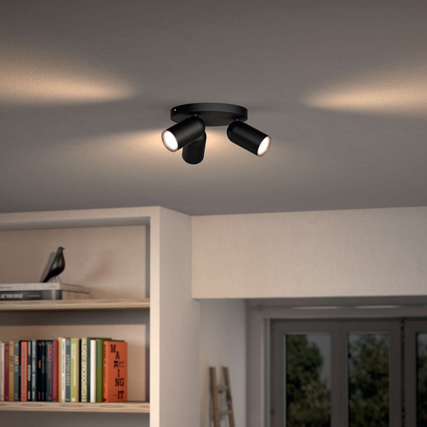 Philips - Spot LED RGBW dimmable PONGEE 3xGU10/4,8W/230V 3000K noir + télécommande
