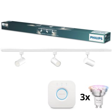 Philips - Spot LED RGBW dimmable pour rail EASYLINK HUE 3x GU10 / 4,7 W / 230 V 2200-6500 K 1 m blanc + pont Hue