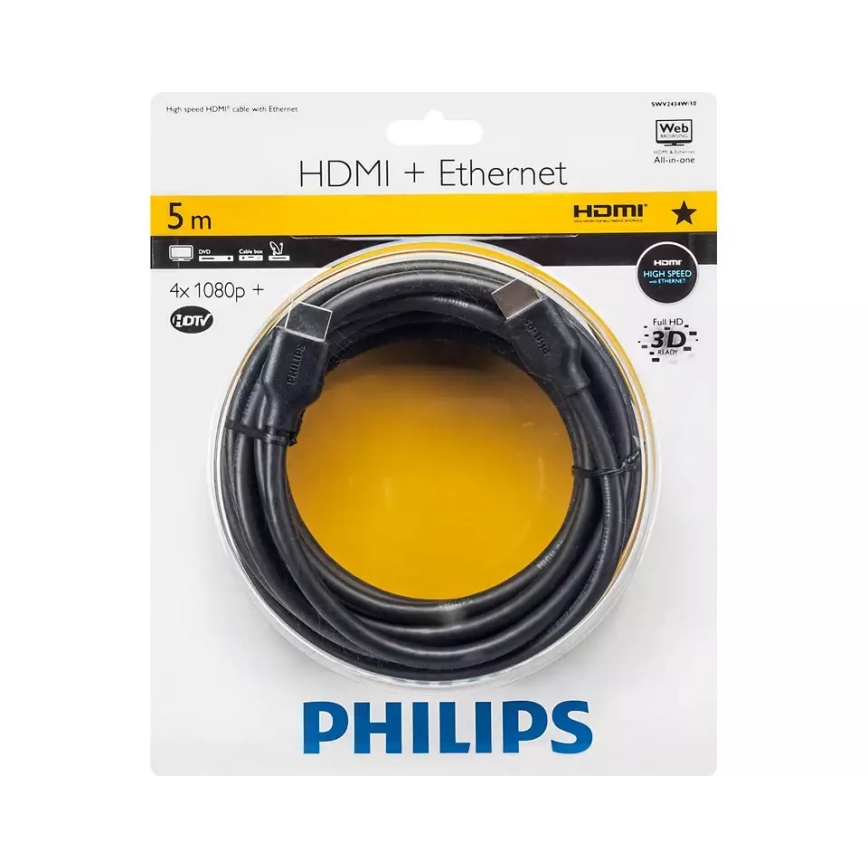 Philips SWV2434W/10 - Cavo HDMI con connettore Ethernet, HDMI 1.4 A 5m nero