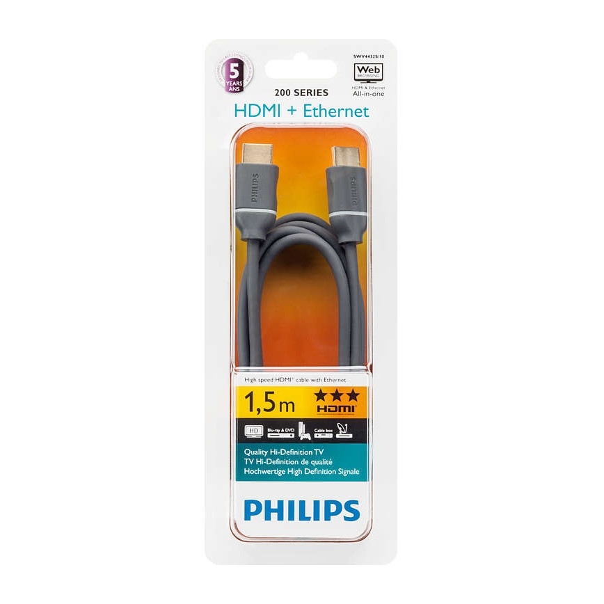Philips SWV4432S/10 – HDMI-Kabel mit Ethernet, HDMI 1.4 A Anschluss 1,5m grau