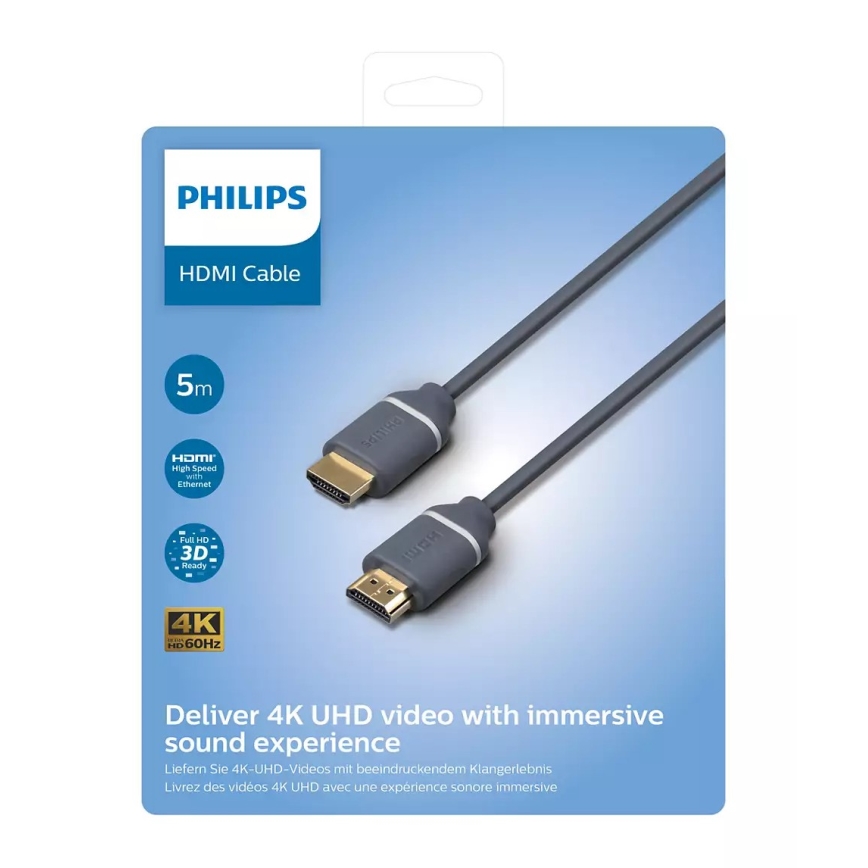 Philips SWV5650G/00 – HDMI-Kabel mit Ethernet, HDMI 2.0 A-Anschluss 5m grau