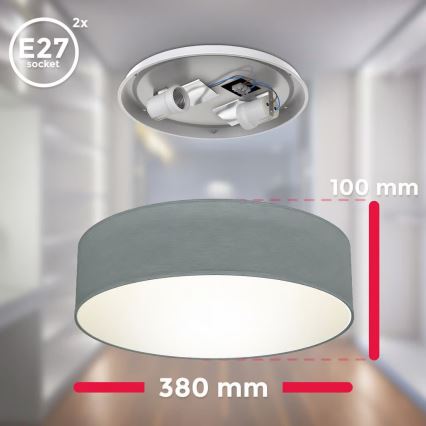 Plafoniera 2xE27/40W/230V Ø 38 cm grigia
