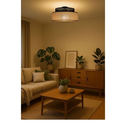 Plafoniera BOHO 1xE27/60W/230V diametro 40 cm nero/rattan