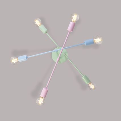 Plafoniera CAMBRIDGE 6xE27/15W/230V verde/blu/rosa