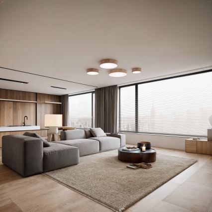 Plafoniera con sensore di movimento e sensore crepuscolare CLEO 2xE27/24W/230V diam. 27,5 cm rovere