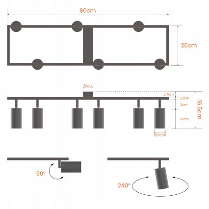 Plafoniera con 6xGU10/30W/230V bianca