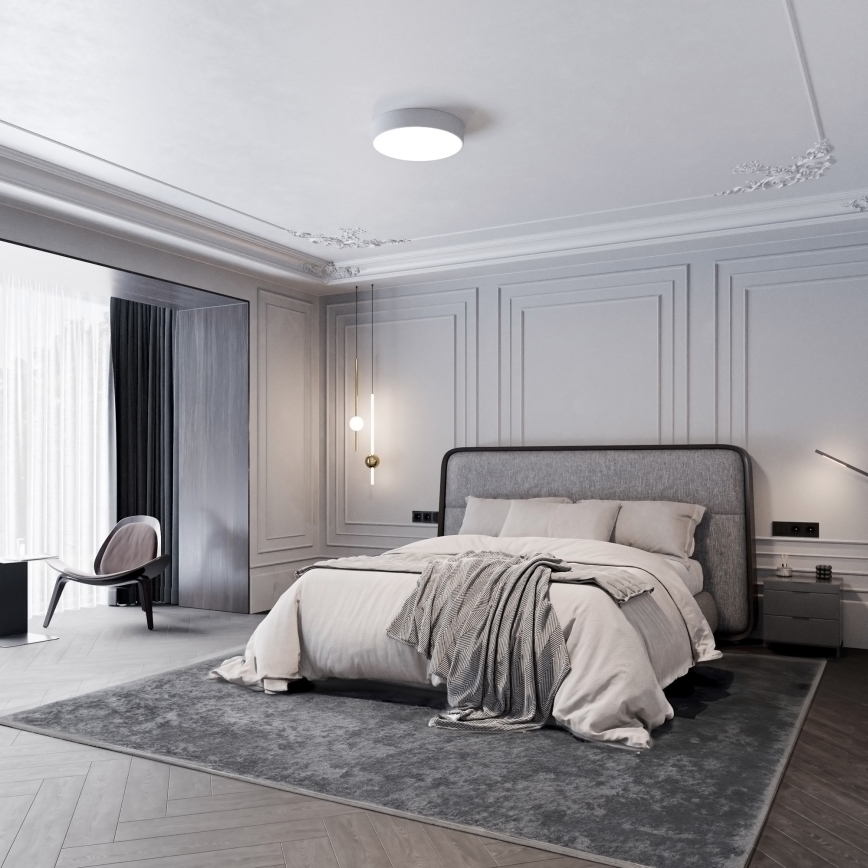 Plafoniera da soffitto CLEO con sensore di movimento e crepuscolare, 3xE27/24W/230V, Ø 40 cm, grigia