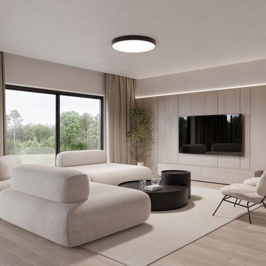 Plafoniera CLEO con sensore di movimento e crepuscolare integrati, 5xE27/24W/230V, diametro 60 cm, nero