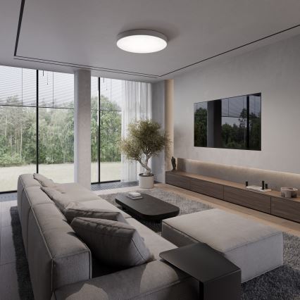 Plafoniera CLEO con sensore di movimento e crepuscolare 5xE27/24W/230V, diam. 60 cm, grigia