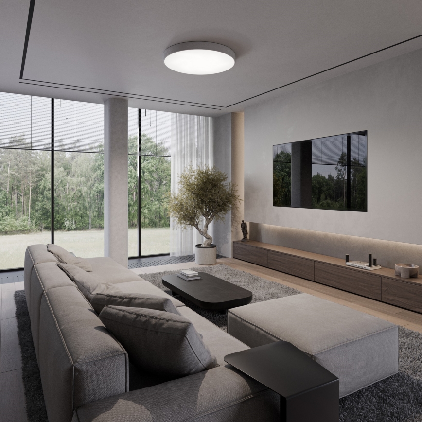 Plafoniera CLEO con sensore di movimento e di crepuscolo, 6xE27/24W/230V, Ø 80 cm, grigio