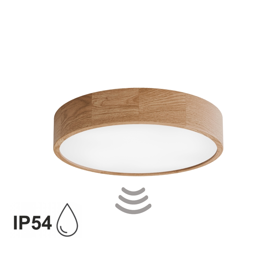 Plafoniera da bagno con sensore CLEO, 4x E27/24W/230V, Ø 47,5 cm, IP54, finitura rovere