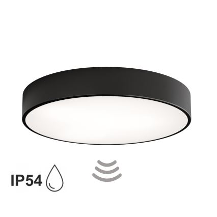 Plafoniera da bagno con sensore CLEO, 4xE27/24W/230V, Ø 50 cm, IP54, nera