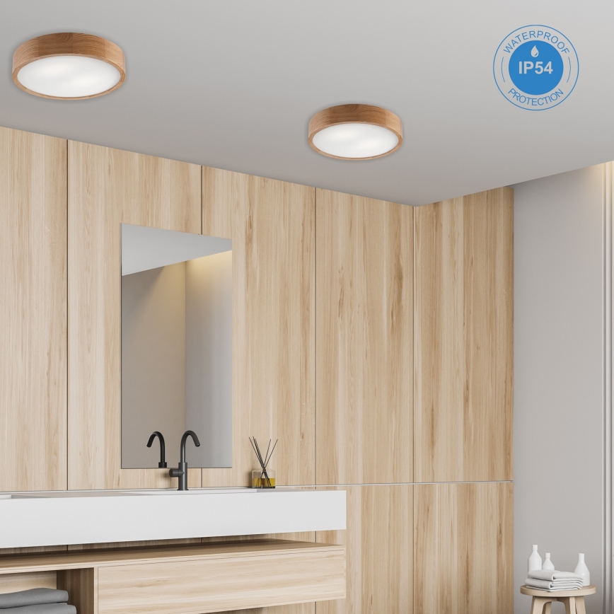 Plafoniera da bagno OAK 3xE27/15W/230V in rovere, Ø 37 cm, IP54