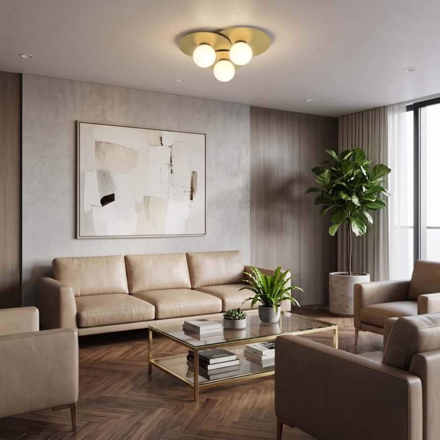 Plafoniera da soffitto FLAT 3xE27/15W/230V 55x60 cm dorata