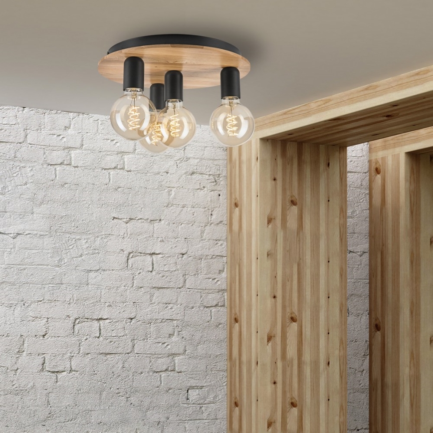 Plafoniera DUSTY 4xE27/15W/230V diametro 34 cm quercia/nero