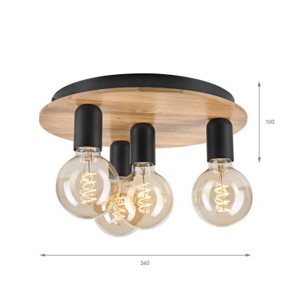 Plafoniera DUSTY 4xE27/15W/230V diametro 34 cm quercia/nero