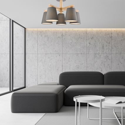 Plafoniera ELLIE 5xE27/60W/230V grigio/faggio