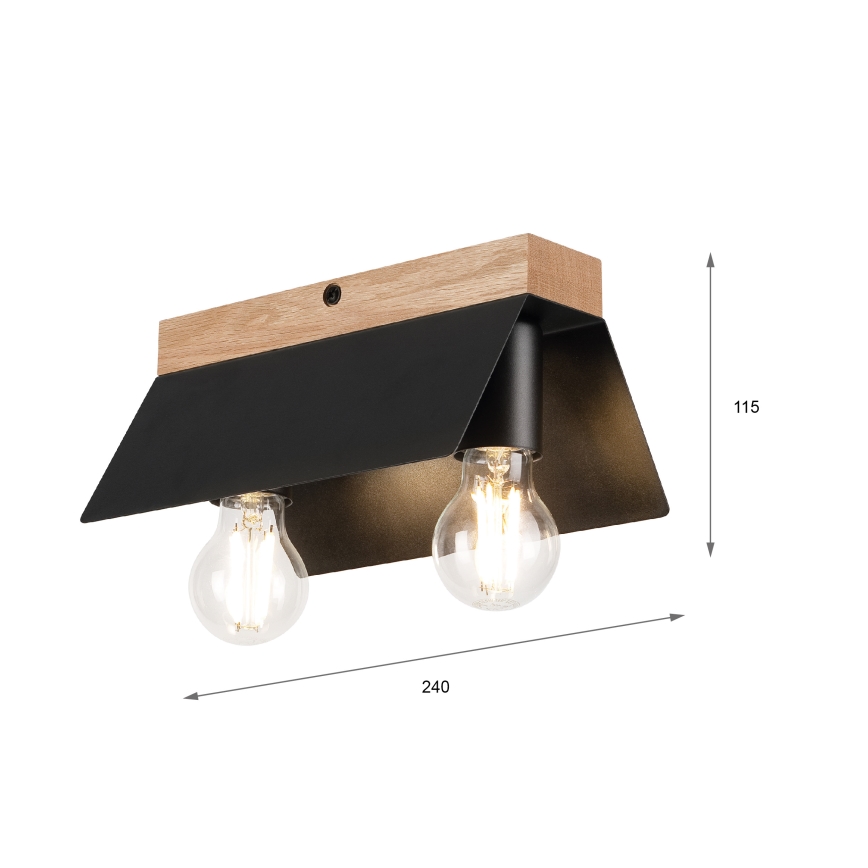 Plafoniera ESME 2xE27/15W/230V nero/quercia