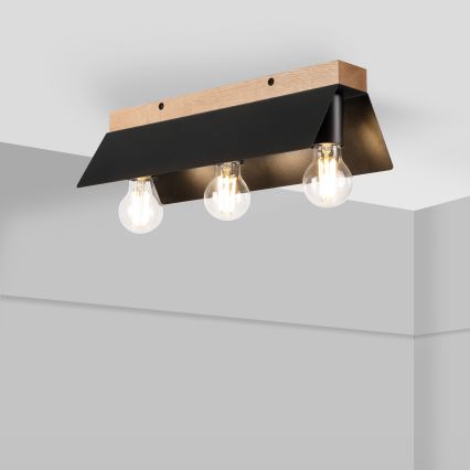 Plafoniera ESME 3xE27/15W/230V nero/quercia