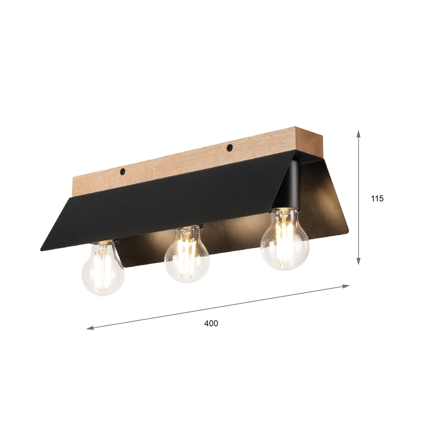 Plafoniera ESME 3xE27/15W/230V nero/quercia