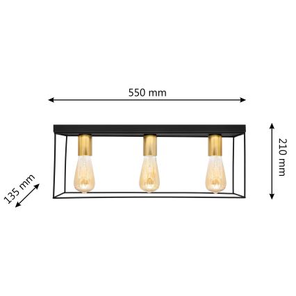 Plafoniera FINN 3xE27/15W/230V nero/oro