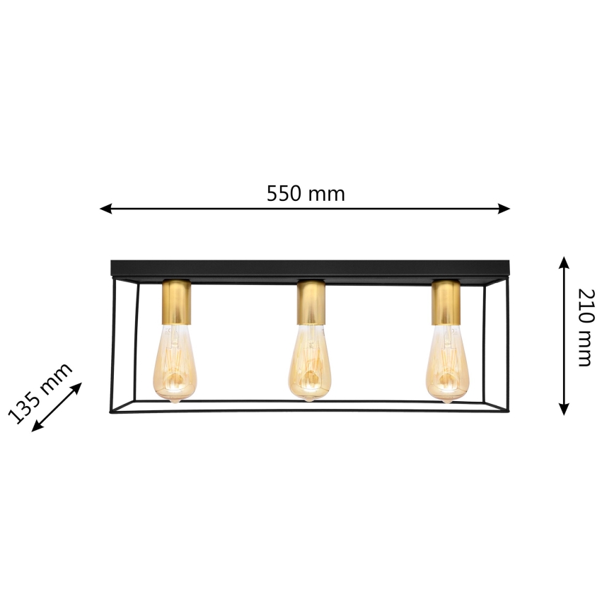 Plafoniera FINN 3xE27/15W/230V nero/oro