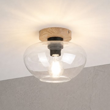 Plafoniera FLO WOOD 1xE27/15W/230V rovere/trasparente Ø 22 cm