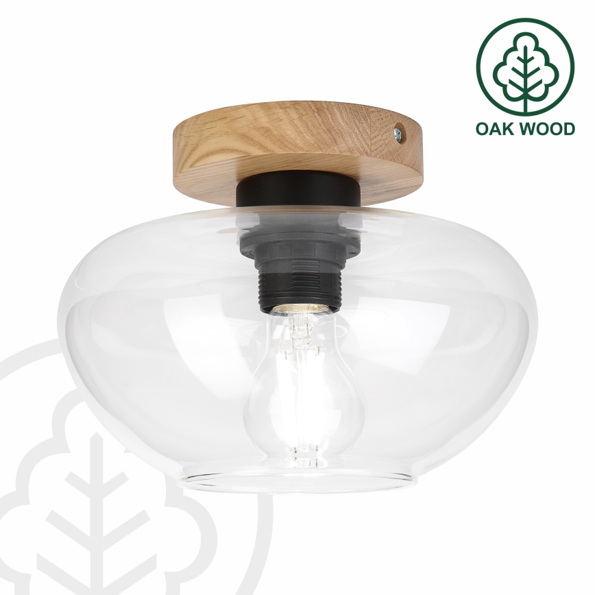 Plafoniera FLO WOOD 1xE27/15W/230V rovere/trasparente Ø 22 cm