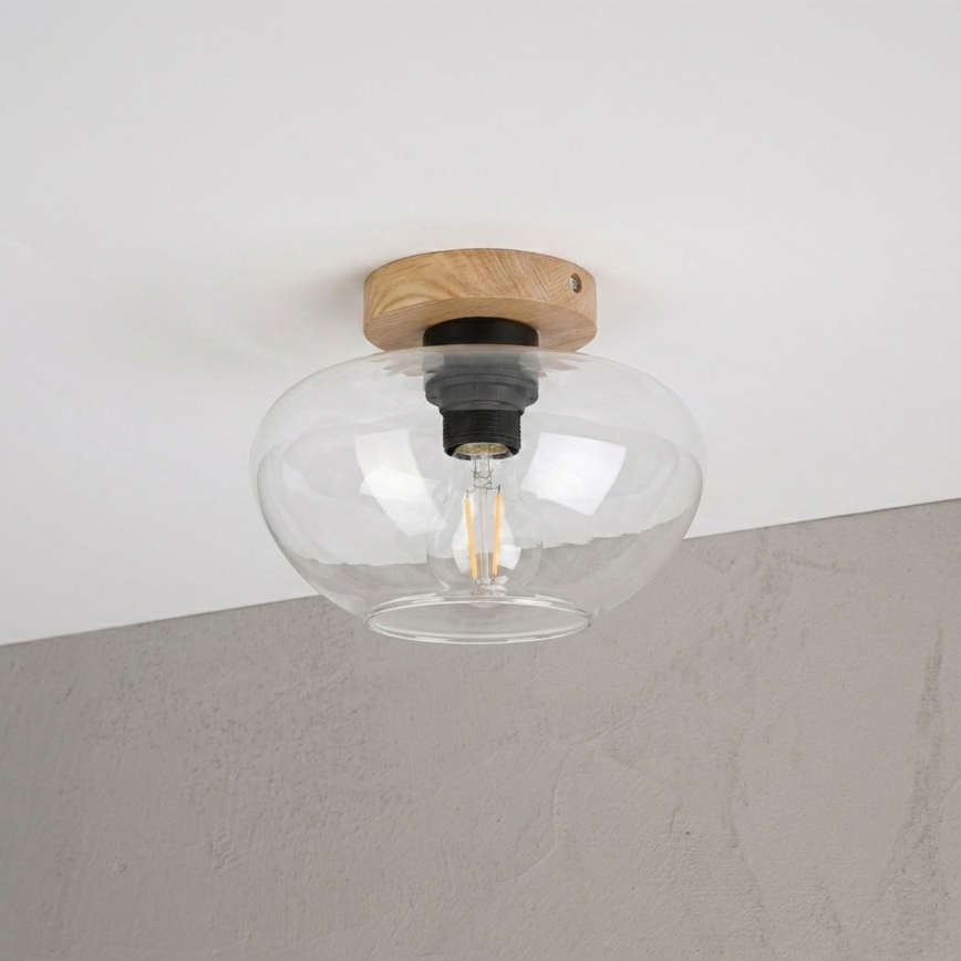 Plafoniera FLO WOOD 1xE27/15W/230V rovere/trasparente Ø 22 cm