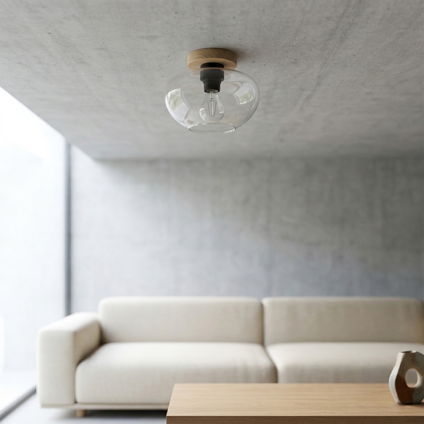 Plafoniera FLO WOOD 1xE27/15W/230V rovere/trasparente Ø 22 cm