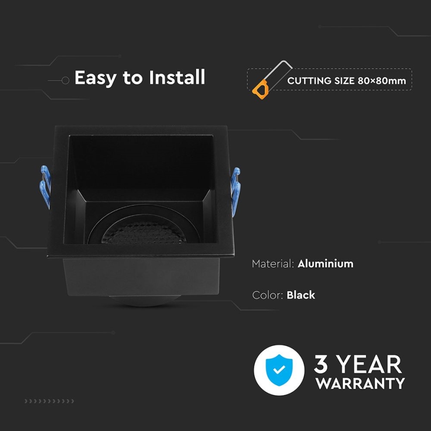 Plafoniera incasso GU10 9x9 cm nero