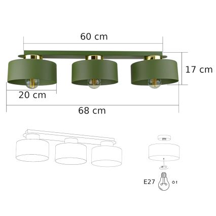 Plafoniera IGNIA 3xE27/60W/230V verde/oro