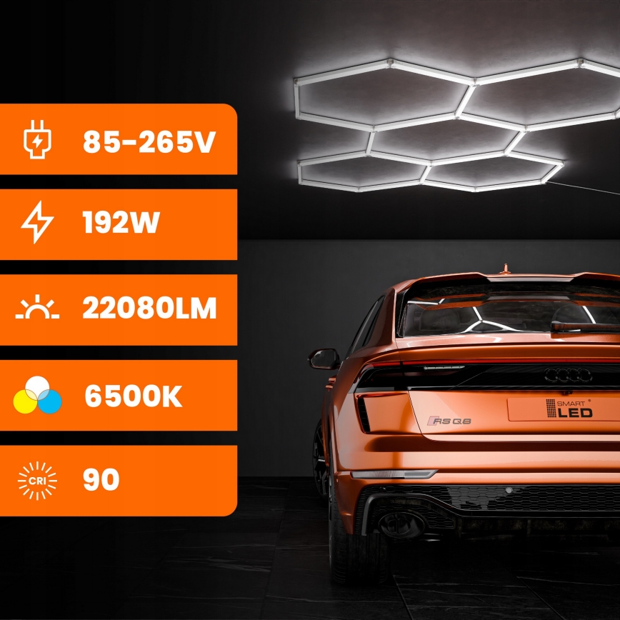 Plafoniera LED HEXAGON LED/192W/85-265V 6500K 298x209 cm CRI 90 IP54 bianca