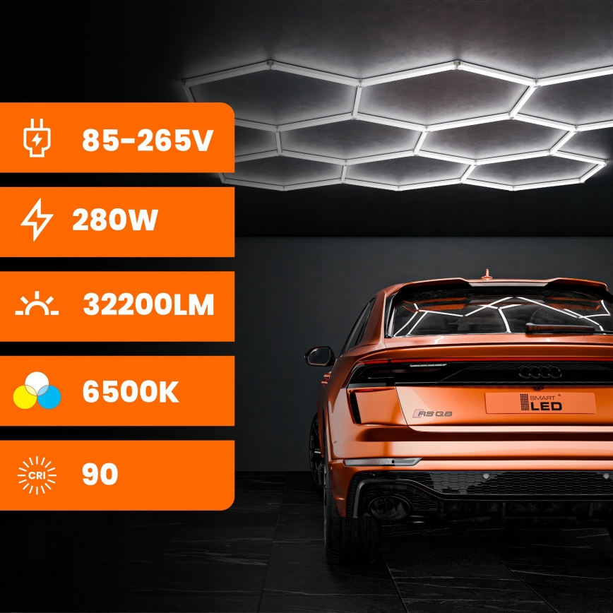 Plafoniera da soffitto HEXAGON LED/280W/85-265V 6500K 313x298 cm CRI 90 IP54 bianco