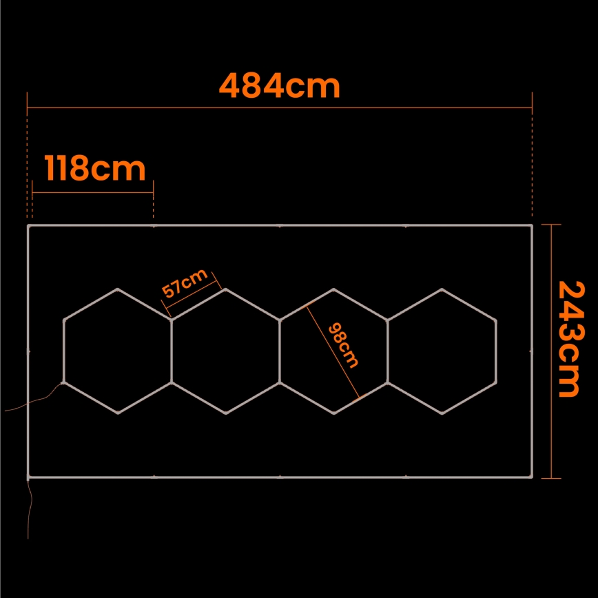 Plafoniera LED HEXAGON LED/384W/85-265V 4000K 484x243 cm CRI 90 IP54 bianco