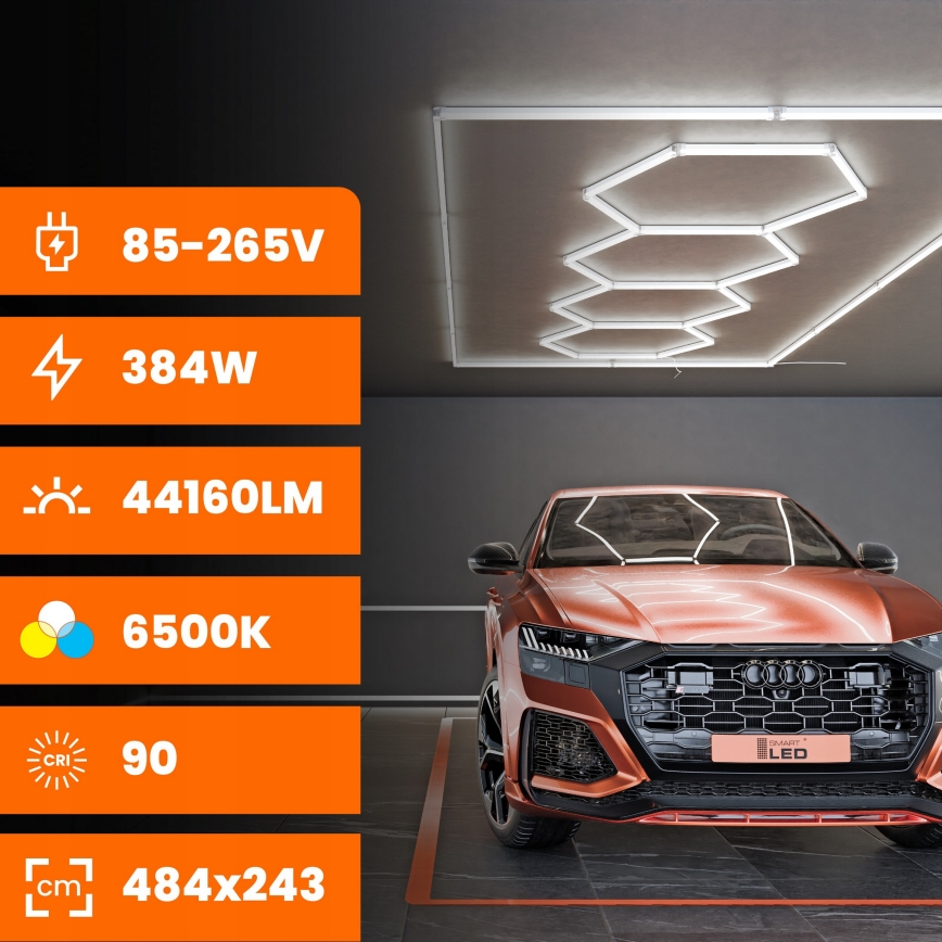 Plafoniera LED HEXAGON LED/426W/85-265V 6500K 484x243 cm CRI 90 IP44 bianco