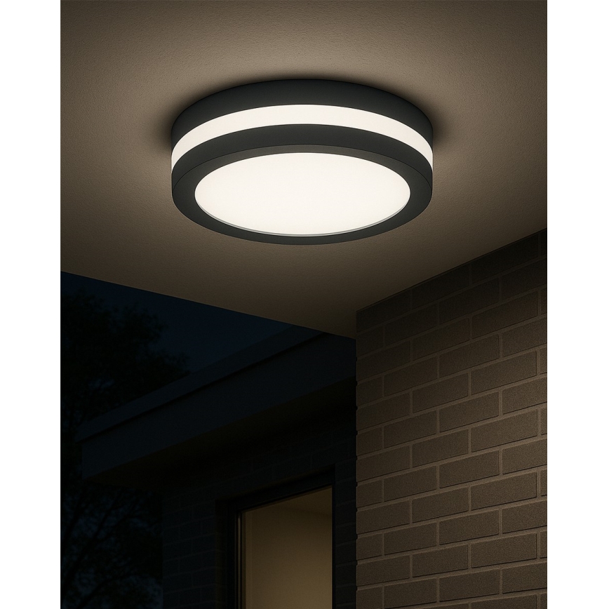 Plafoniera LED per bagno con sensore di movimento, 20W/230V, 3000/4000/6500K, Ø 23 cm, IP54, antracite