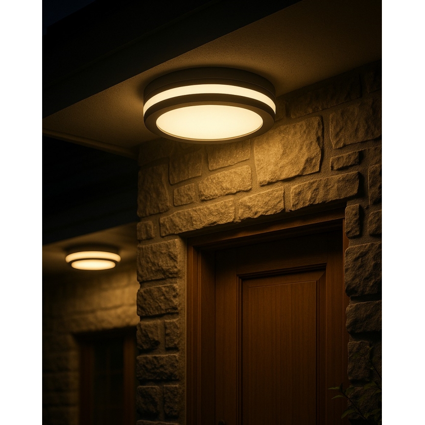 Plafoniera LED per bagno con sensore di movimento, 20W/230V, 3000/4000/6500K, Ø 23 cm, IP54, antracite