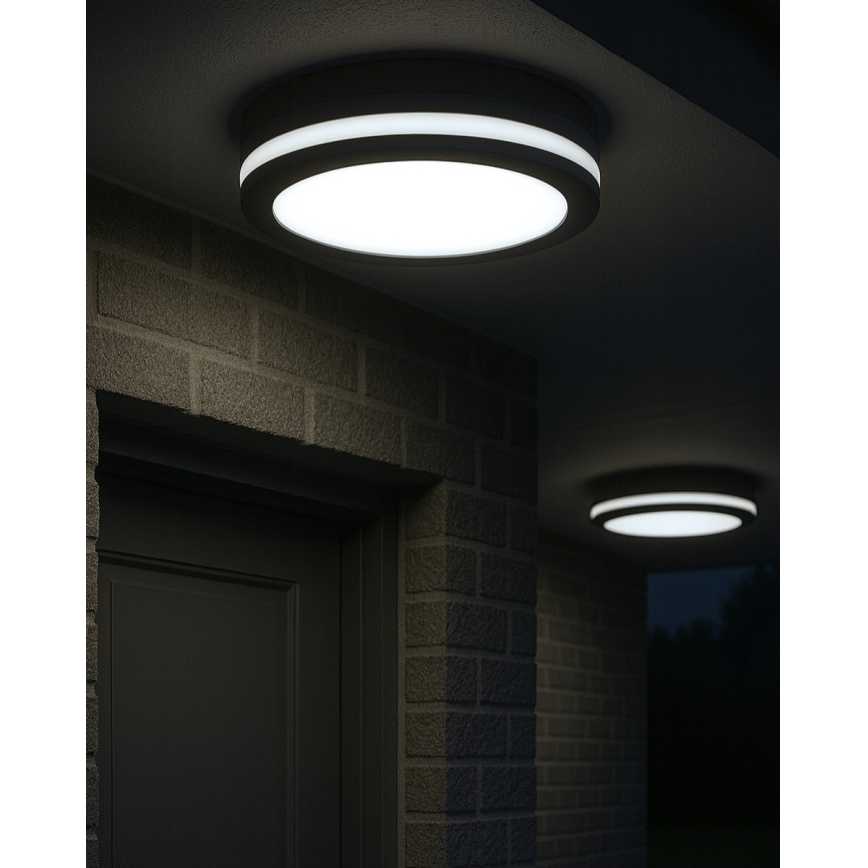 Plafoniera LED per bagno con sensore di movimento, 20W/230V, 3000/4000/6500K, Ø 23 cm, IP54, antracite