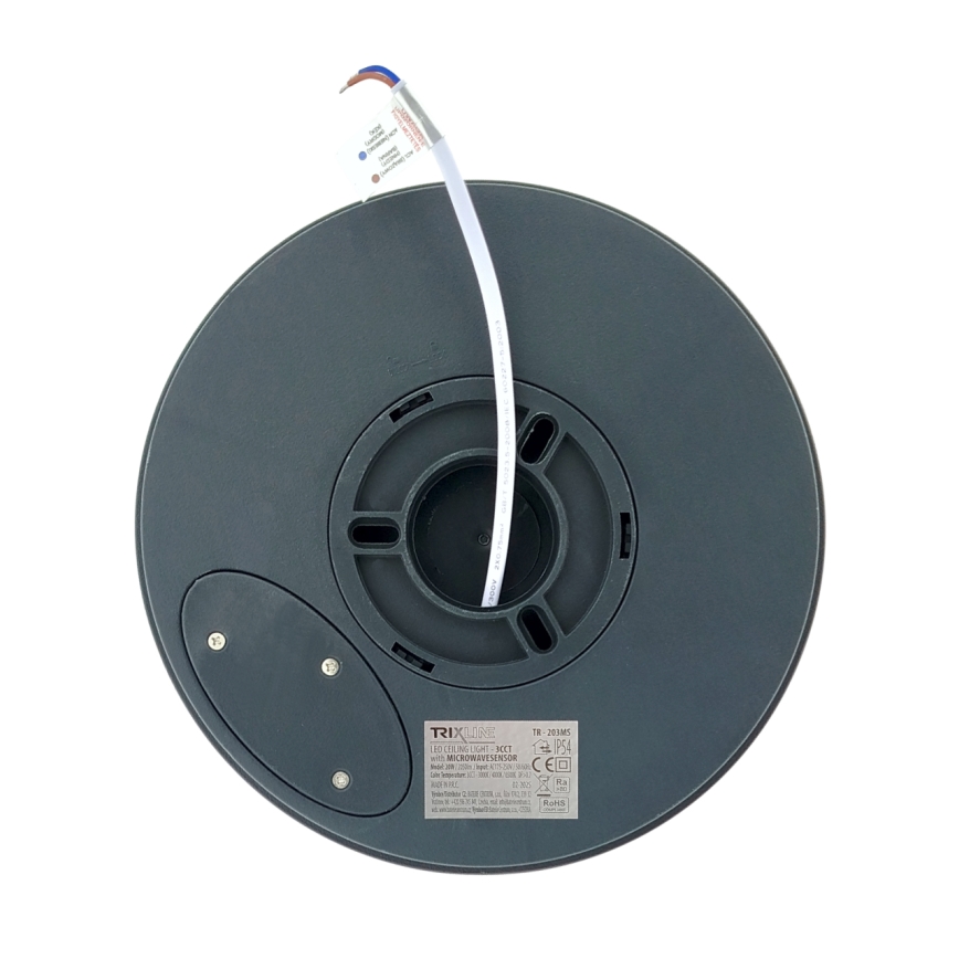 Plafoniera LED per bagno con sensore di movimento, 20W/230V, 3000/4000/6500K, Ø 23 cm, IP54, antracite