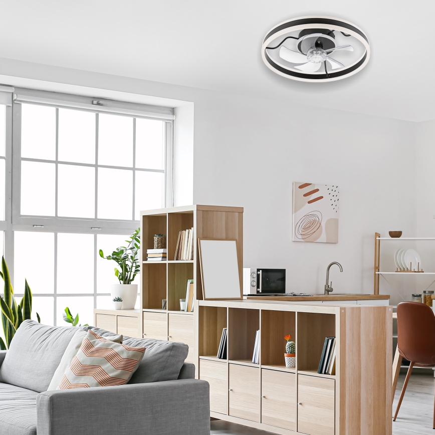 Lampada da soffitto dimmerabile a LED con ventilatore APOLLO LED/38W/230V nero + telecomando