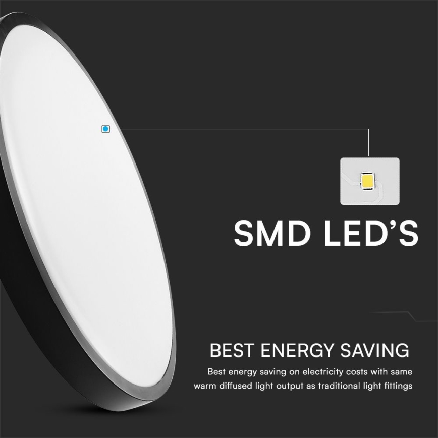 Plafoniera LED da bagno con sensore SAMSUNG CHIP LED/18W/230V IP44 4000K diametro 29 cm nero + telecomando