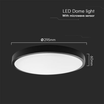 Plafoniera LED da bagno con sensore SAMSUNG CHIP LED/18W/230V IP44 4000K diametro 29 cm nero + telecomando