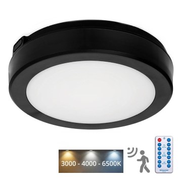 Plafoniera LED da bagno con sensore NAIROS LED/12W/230V IP65 3000/4000/6500K diametro 20 cm nero + telecomando