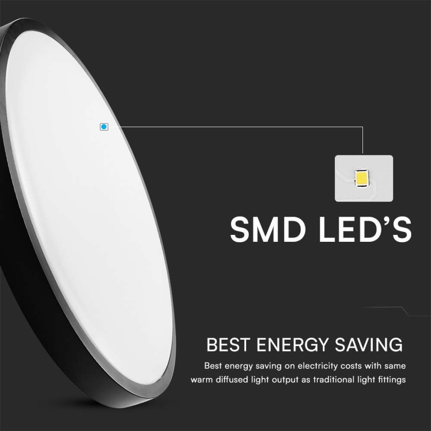 Plafoniera LED da bagno LED/24W/230V 6500K IP44 diametro 29,5 cm nero