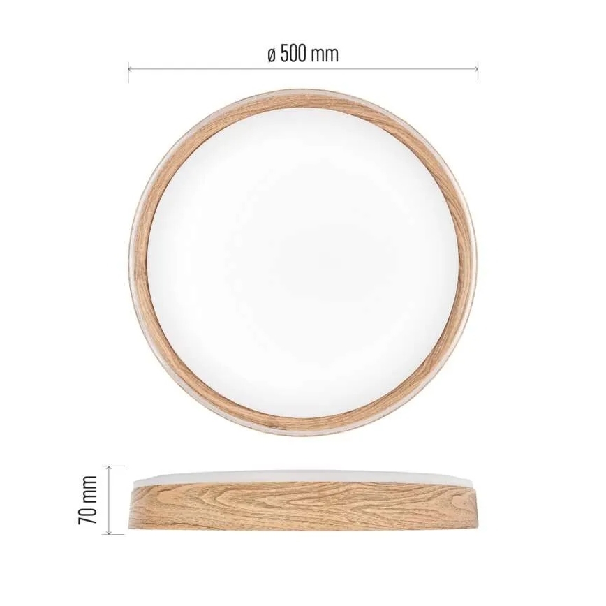 Plafoniera LED dimmerabile ILVI, 45W, 230V, 2700–6500 K, Ø 50 cm, finitura effetto legno + telecomando
